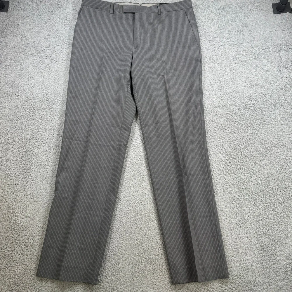 Banana Republic Vitale Barberis Canonico Gray Pinstripe Wool Dress Pants 33x31
